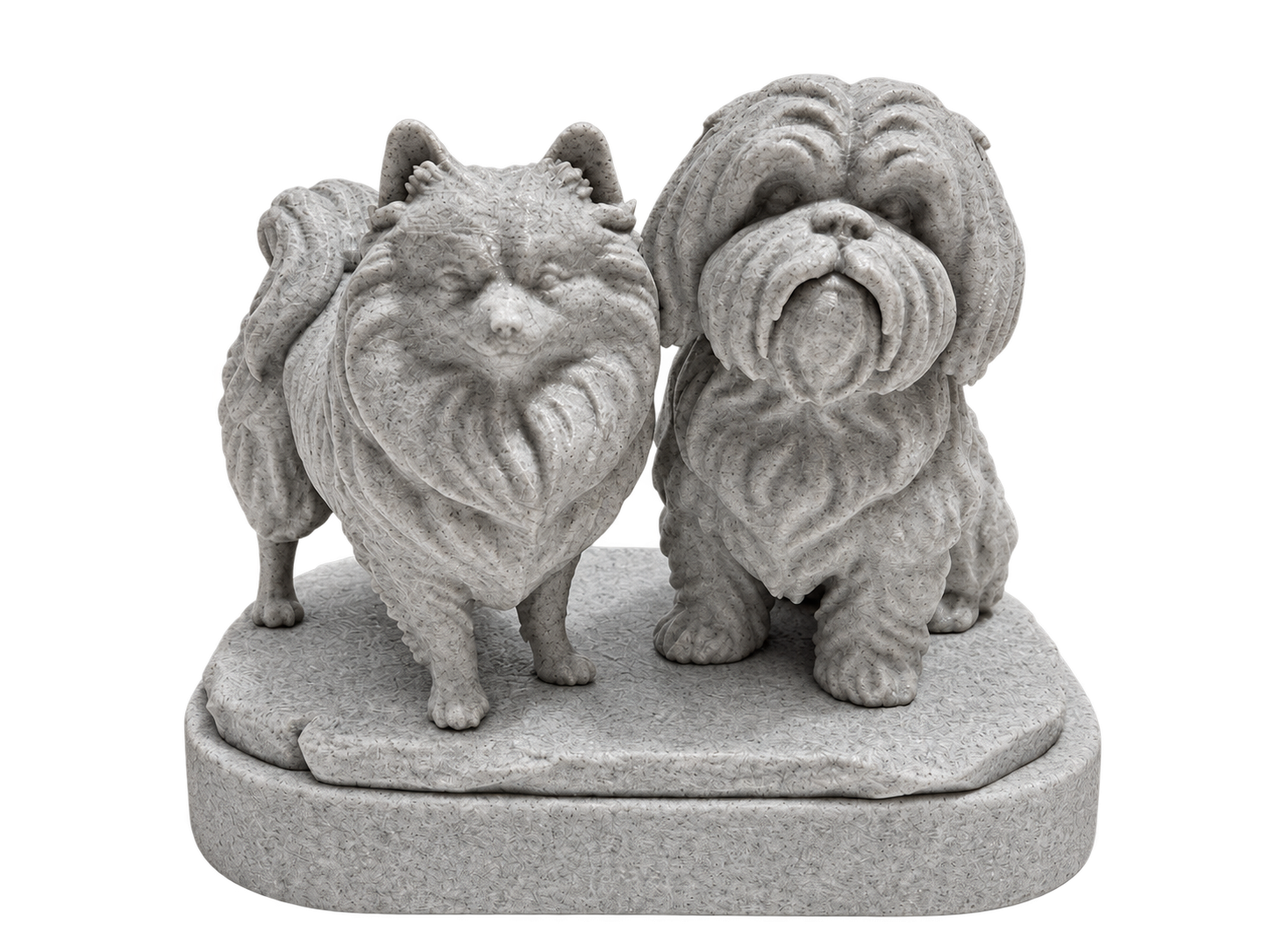 Two custom fluffy dog figurines together